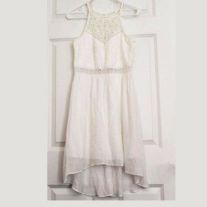 By &by Girls White Lace Crochet Midi Dress Asymmetrical Hem Halter Neck New